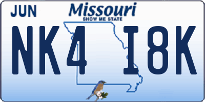 MO license plate NK4I8K