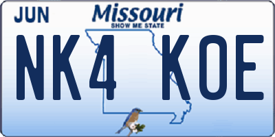 MO license plate NK4K0E