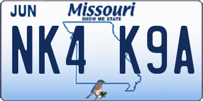 MO license plate NK4K9A