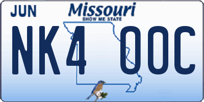MO license plate NK4O0C