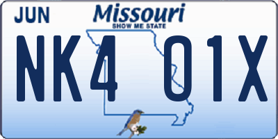 MO license plate NK4O1X