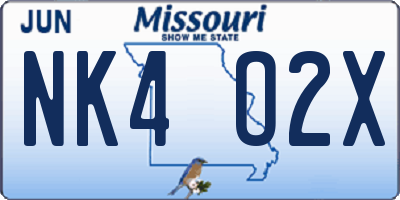MO license plate NK4O2X