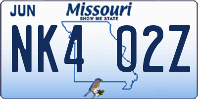 MO license plate NK4O2Z