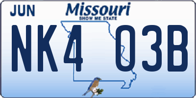 MO license plate NK4O3B
