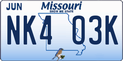 MO license plate NK4O3K