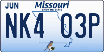 MO license plate NK4O3P