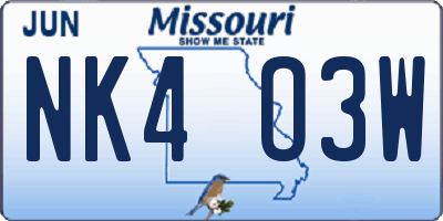 MO license plate NK4O3W