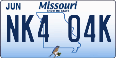 MO license plate NK4O4K
