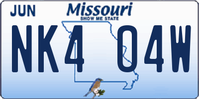 MO license plate NK4O4W