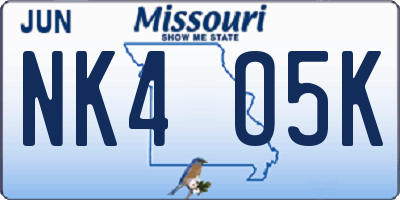 MO license plate NK4O5K