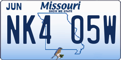 MO license plate NK4O5W