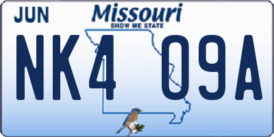 MO license plate NK4O9A