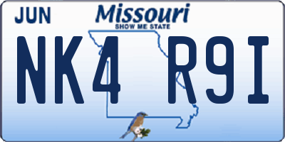MO license plate NK4R9I
