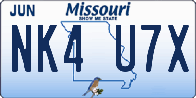 MO license plate NK4U7X