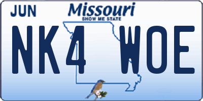 MO license plate NK4W0E