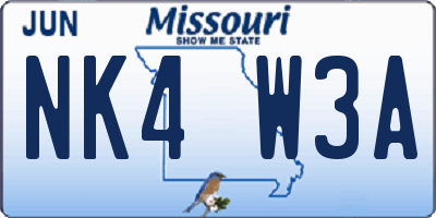 MO license plate NK4W3A