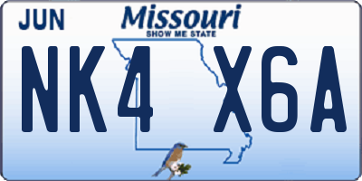 MO license plate NK4X6A