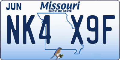 MO license plate NK4X9F