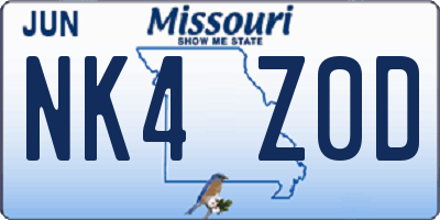 MO license plate NK4Z0D
