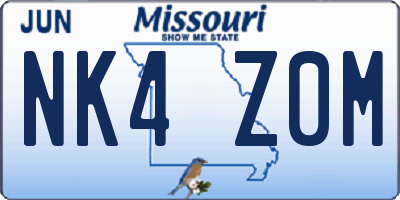 MO license plate NK4Z0M