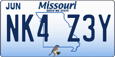 MO license plate NK4Z3Y