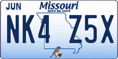 MO license plate NK4Z5X