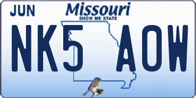 MO license plate NK5A0W