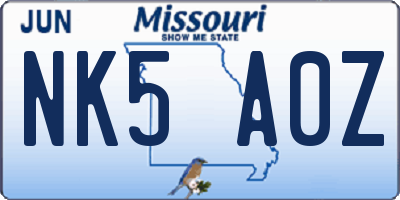 MO license plate NK5A0Z
