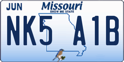 MO license plate NK5A1B