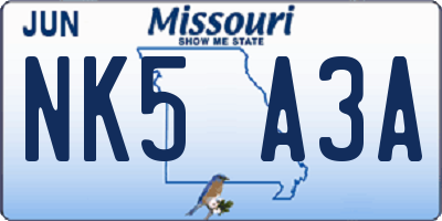 MO license plate NK5A3A