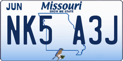MO license plate NK5A3J