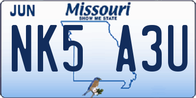 MO license plate NK5A3U