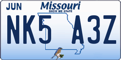 MO license plate NK5A3Z