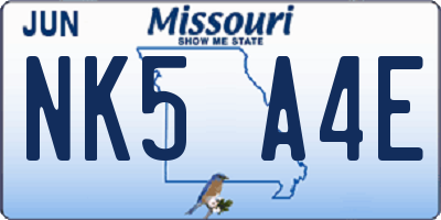 MO license plate NK5A4E