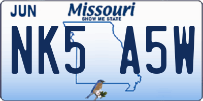 MO license plate NK5A5W
