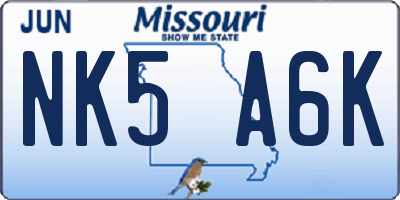 MO license plate NK5A6K