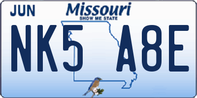 MO license plate NK5A8E