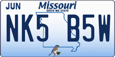 MO license plate NK5B5W