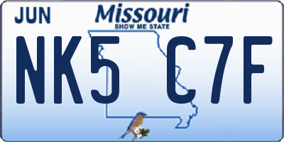 MO license plate NK5C7F