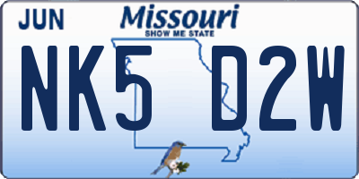 MO license plate NK5D2W