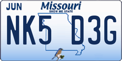 MO license plate NK5D3G
