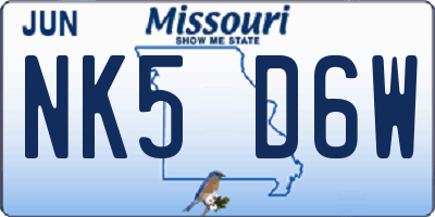 MO license plate NK5D6W