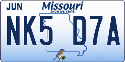 MO license plate NK5D7A