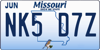 MO license plate NK5D7Z