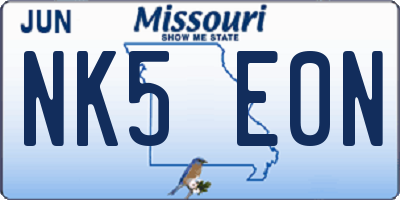 MO license plate NK5E0N