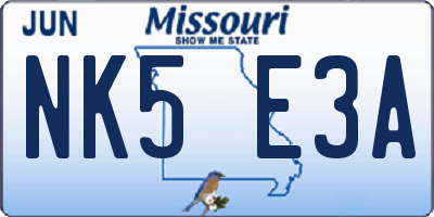 MO license plate NK5E3A