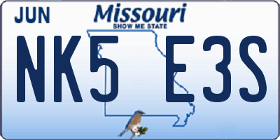 MO license plate NK5E3S