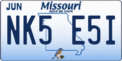 MO license plate NK5E5I