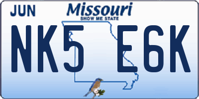 MO license plate NK5E6K