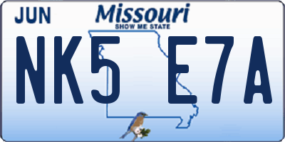 MO license plate NK5E7A